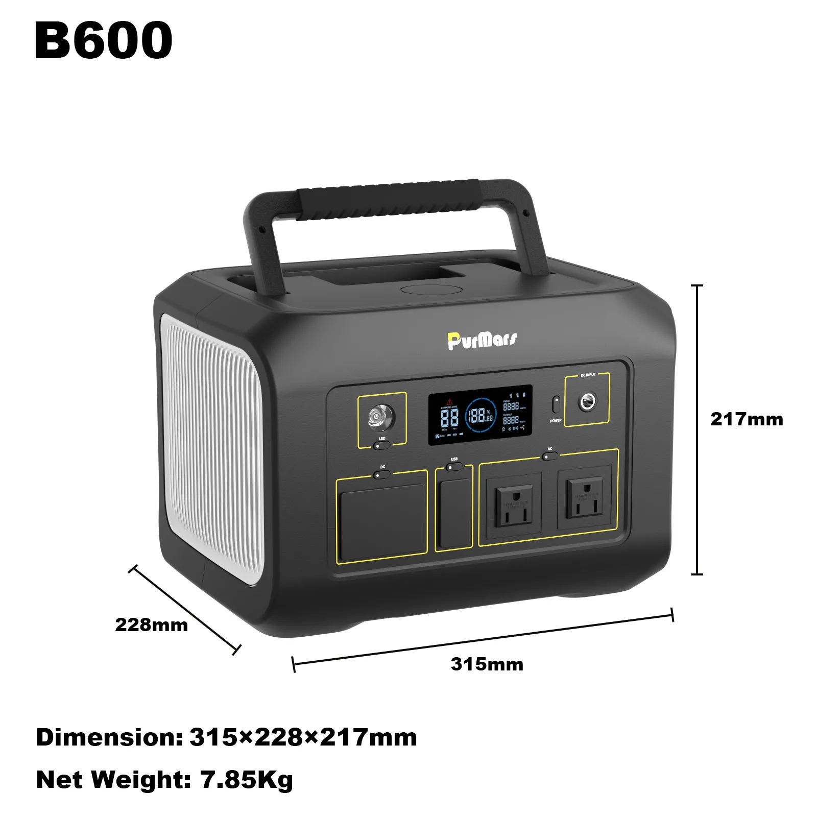 Tragbare Stromstation 600W Abmessungen