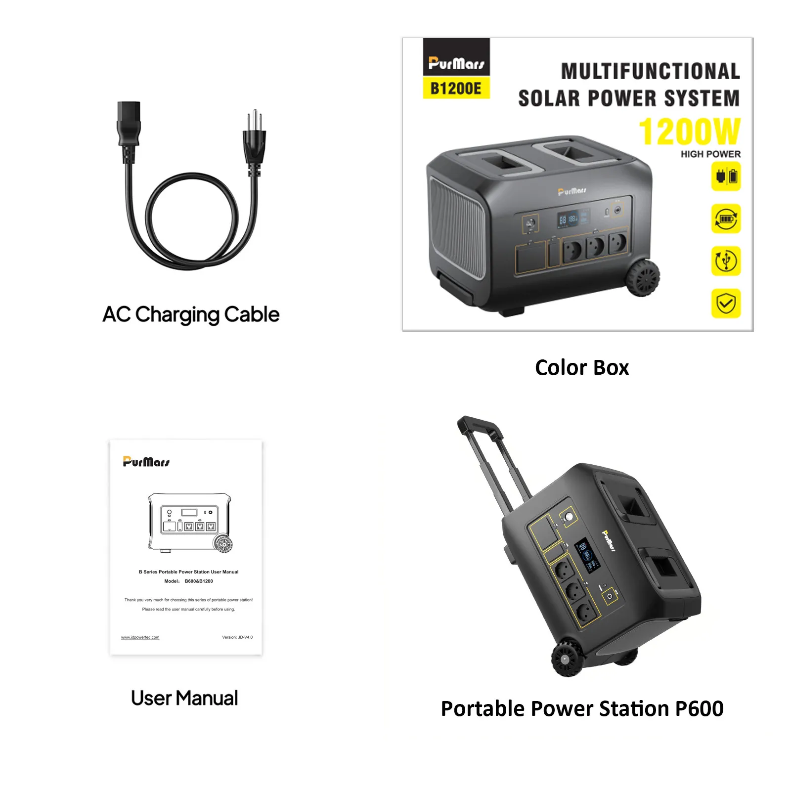 Solarer mobiler NotstromgeneratorSolare mobile Notstromversorgung B1200A/E|1200W|Griffe & Räder|Smart-App